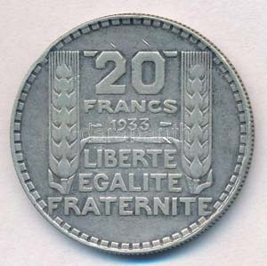 Franciaország 1933. 20Fr Ag T:2- 
France ... 