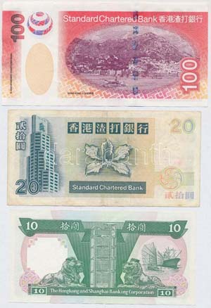 Hongkong 1992. 10$ + 1996. 20$ + 2003. 100$ ... 