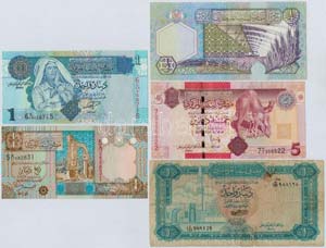 Líbia 5db bankjegy, ... 