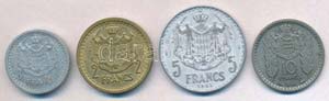 Monaco 1943. 1Fr Al II. Lajos + 1945. 2Fr ... 