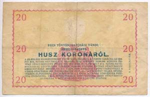 Pécs 1919.04.19. 20K Pénztárjegy ... 