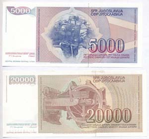 Jugoszlávia 1985. 5000D + 1987. 20.000D ... 