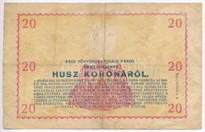 Pécs 1919.04.19. 20K Pénztárjegy ... 