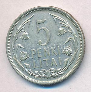 Litvánia 1925. 5L Ag T:2 
Lithuania 1925. 5 ... 