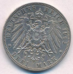 Német Birodalom / Bajorország 1913E 3M Ag ... 