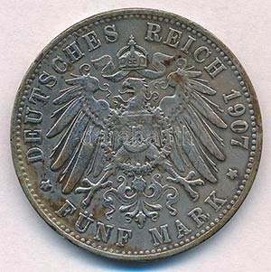 Német Birodalom / Württemberg 1907F 5M Ag ... 