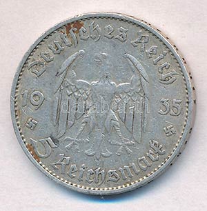 Német Harmadik Birodalom 1935D 5M Ag Náci ... 