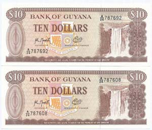 Guyana 1992. 10$ (2x) + ... 