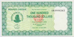 Zimbabwe 2006. 100.000$ ... 