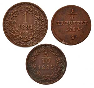1781S 1/4kr Cu II. József + 1891KB 1kr Cu ... 