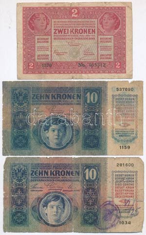 1913-1917. 7db-os vegyes korona bankjegy ... 