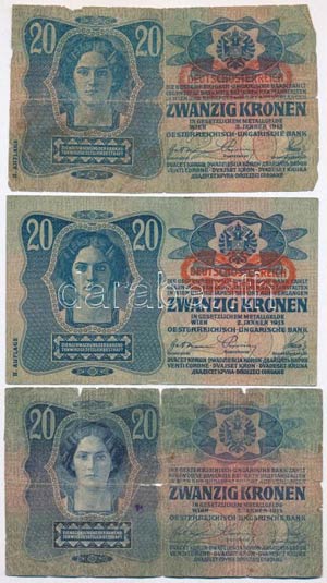 1912-1914. 5db-os vegyes korona bankjegy ... 