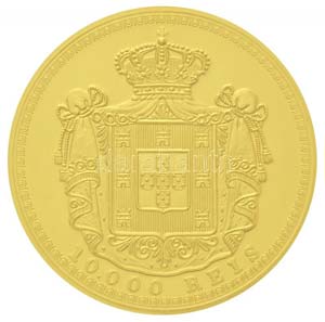 Portugália 1884. 10.000R aranyozott Cu ... 
