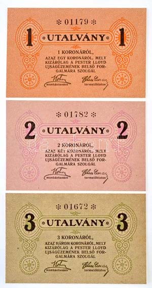 Budapest ~1920. 1K + 2K + 3K Pester Lloyd ... 