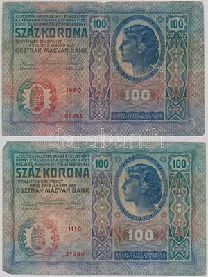 1912. 100K (2x) mindkettő fekete ROMANIA ... 
