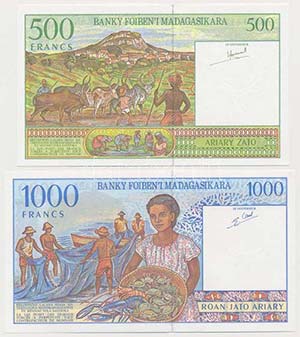 Madagaszkár 1994. 500Fr + 1000Fr ... 