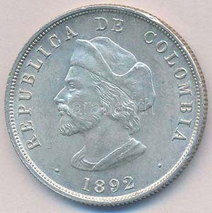 Kolumbia 1892. 50c Ag ... 