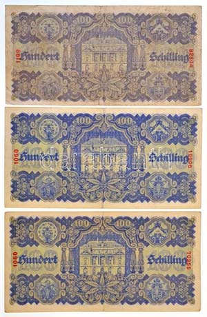 Ausztria 1945. 100Sch (3x) kettő kék és ... 