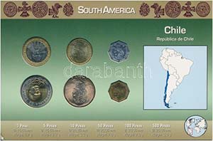 Chile 2001-2008. 1P-500P (6xklf) fémpénz ... 