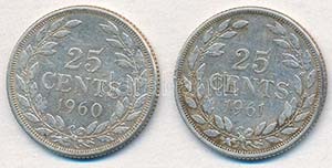 Libéria 1960-1961. 25c Ag (2xklf) ... 
