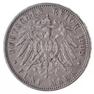 Német Államok / Hamburg 1908J 5M Ag ... 