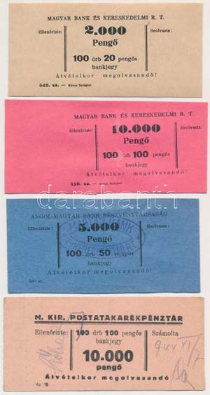 ~1930-1940. 4db klf bankjegy kötegelő ... 