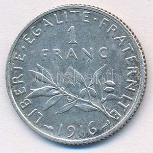 Franciaország 1916. 1Fr Ag T:2
France 1916. ... 