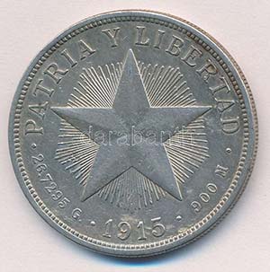 Kuba 1915. 1P Ag T:2
Cuba 1915. 1 Peso Ag ... 