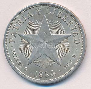Kuba 1934. 1P Ag T:2 ü.
Cuba 1934. 1 Peso ... 