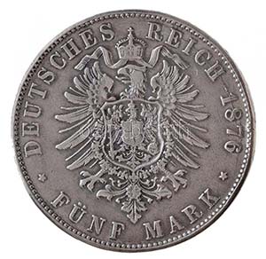 Német Államok / Bajorország 1876D 5M Ag ... 