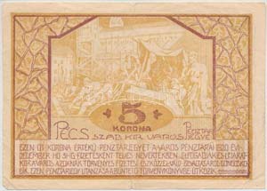 Pécs 1920. 5K pénztárjegy T:III-