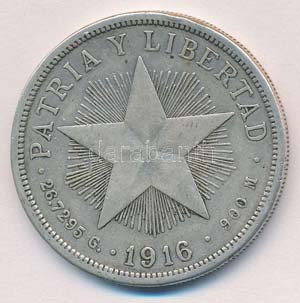 Kuba 1916. 1P Ag T:2 ph. 
Cuba 1916. 1 Peso ... 
