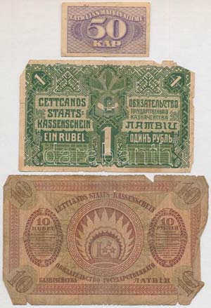 Lettország 1919. 1R + 10R + 1920. 50k ... 