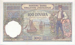 Jugoszlávia 1929. 100D I. Sándor vízjel ... 