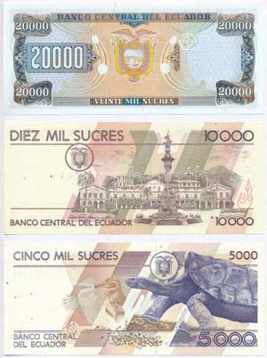 Ecuador 1998. 10.000S + 1999. 5000S + ... 