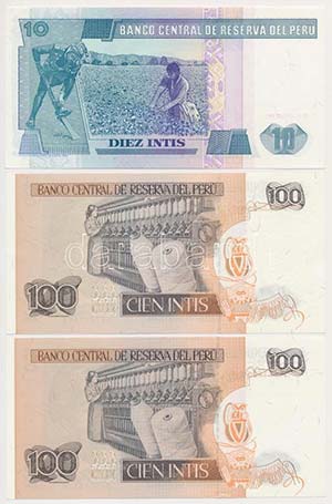 Peru 1987-1988. 100I (2x) + 10I + 5000I + ... 