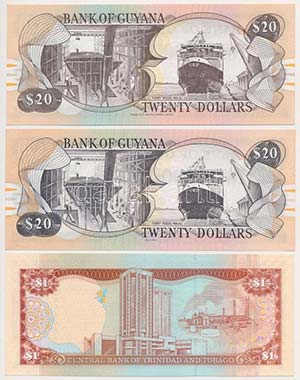 Vegyes: Guyana 1996. 20$ (2x) + Trinidad és ... 