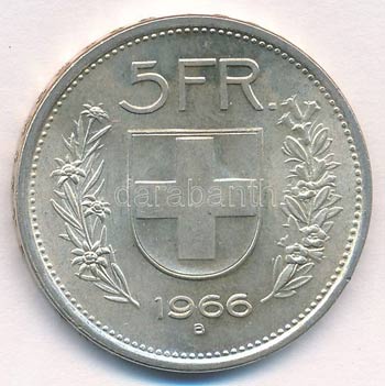 Svájc 1966B 5Fr Ag ... 