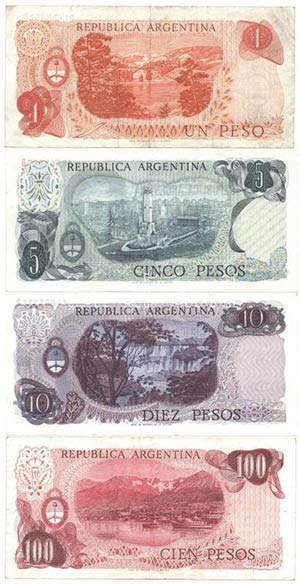 Argentína 1970-1983. 1P + 5P + 10P + 100P + ... 