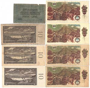 Csehszlovákia 1919. 1K + 1960. 10K (3x) + ... 