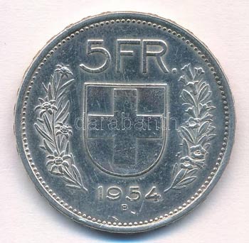 Svájc 1954B 5Fr Ag T:1-,2 kis ... 