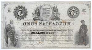 1852. 5$ A Kossuth bankó piros kézi ... 