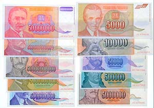 Jugoszlávia 1993. 5000D-500.000.000.000D ... 