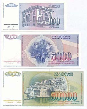 Jugoszlávia 1985. 5000D + 1988. 50.000D + ... 