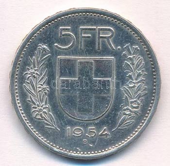 Svájc 1954B 5Fr Ag T:1-,2 kis ph. ... 