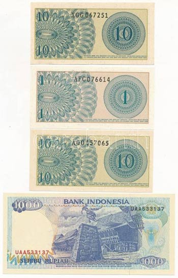 Indonézia 1964. 1s + 10s (2x) + 1977. 100R ... 