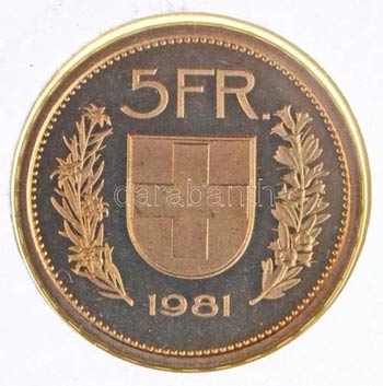Svájc 1981. 5Fr Cu-Ni felbélyegzett ... 