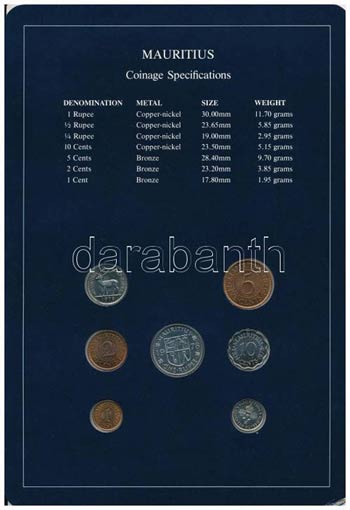 Mauritius 1978. 1c - 1R (7xklf), Coin Sets ... 