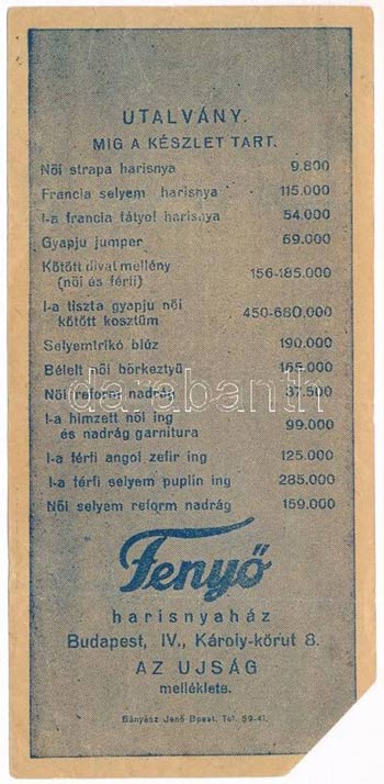 1923. Fenyő Harisnyaház 1.000.000K ... 