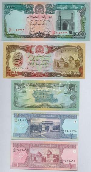 Afganisztán 5db-os bankjegy tétel T:I-II- ... 